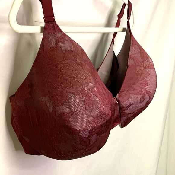 Cacique Burgundy Lace Backsmoother Lined Full Coverage Underwire Bra 44H - Picture 3 of 10